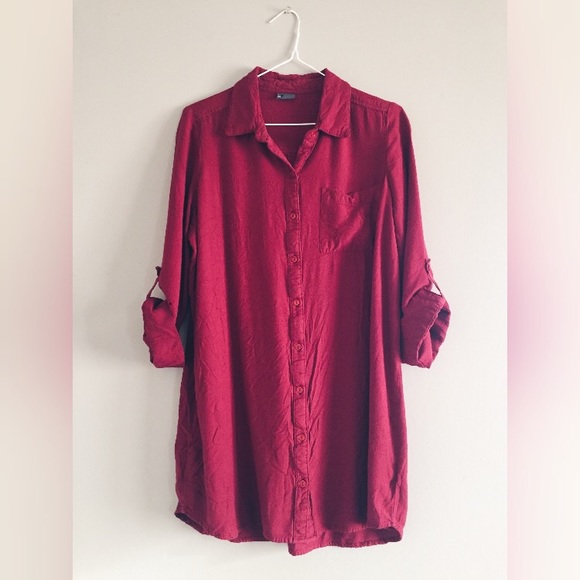 UO sparkle & fade red button up tunic mini dress - Picture 1 of 8